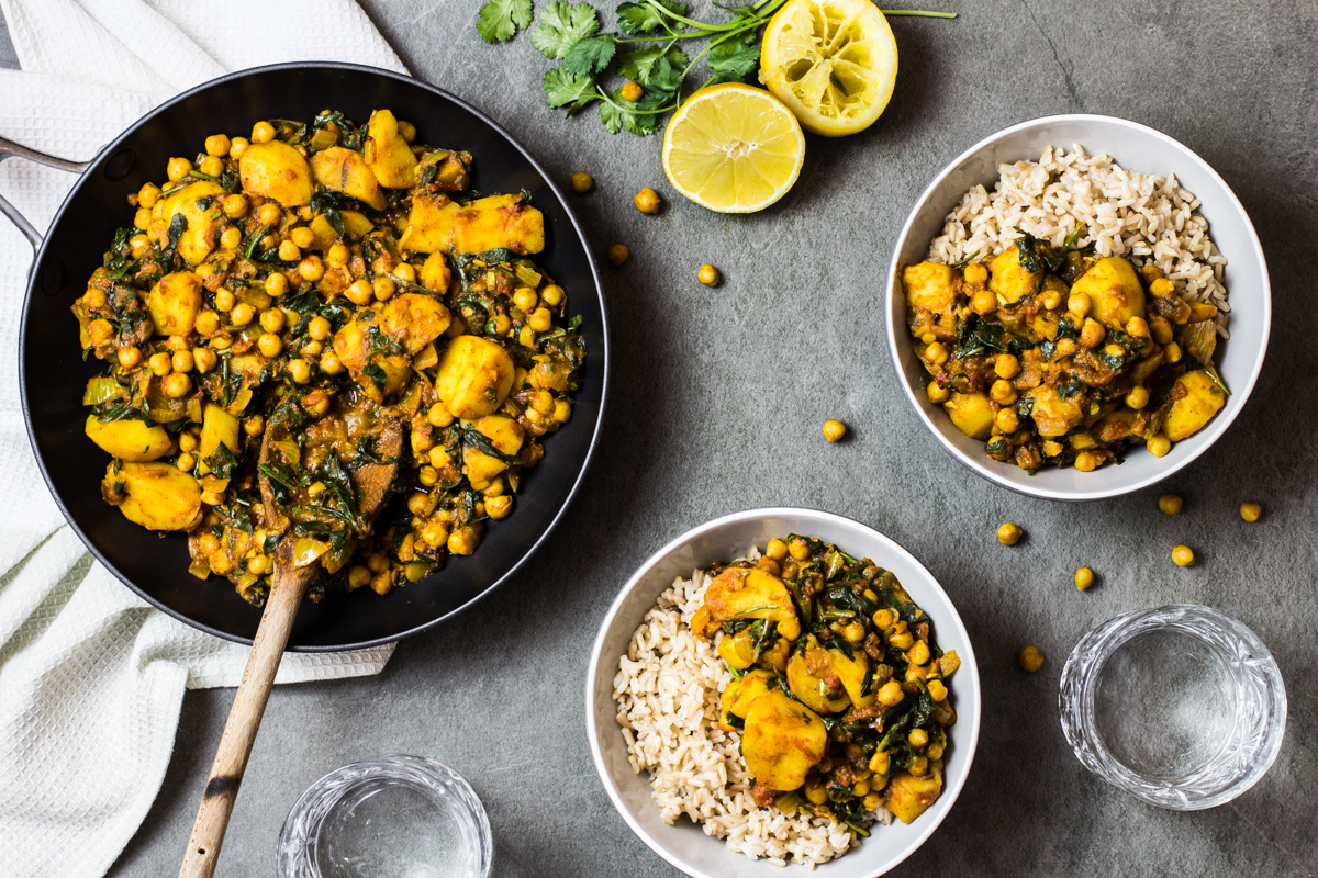 Potato, Chickpea and Spinach Curry