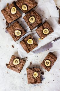 Vegan Banana Peanut Butter Chocolate Brownies. Recipe and Food Photography by Shika Finnemore, The Bellephant.